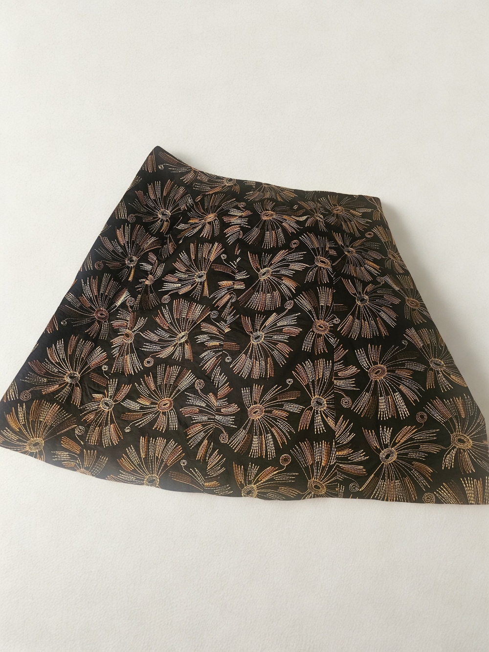 Talbots Black A-Line Skirt with Metallic Floral Motif